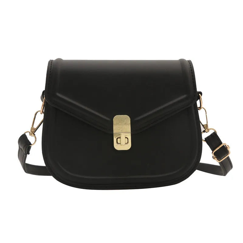 Soft PU leather clamshell messenger bag in horizontal square shape showing four colour options