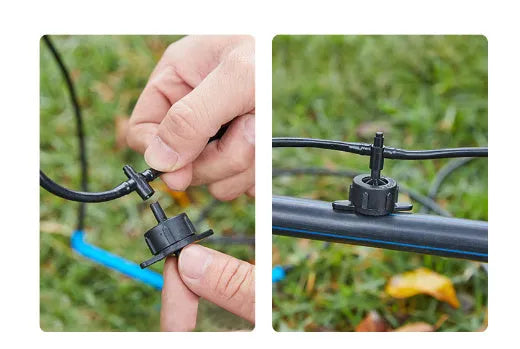PE tee water distributor for micro-spray irrigation systems with water splitting capability