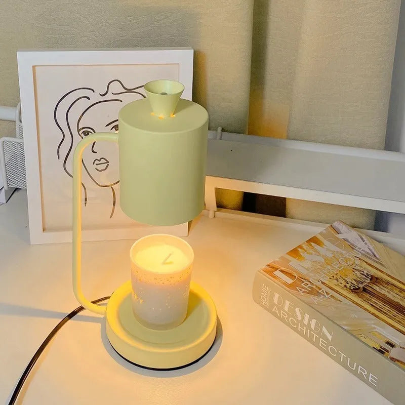 White European romantic style aromatherapy wax melt lamp with dimmer switch on a table.