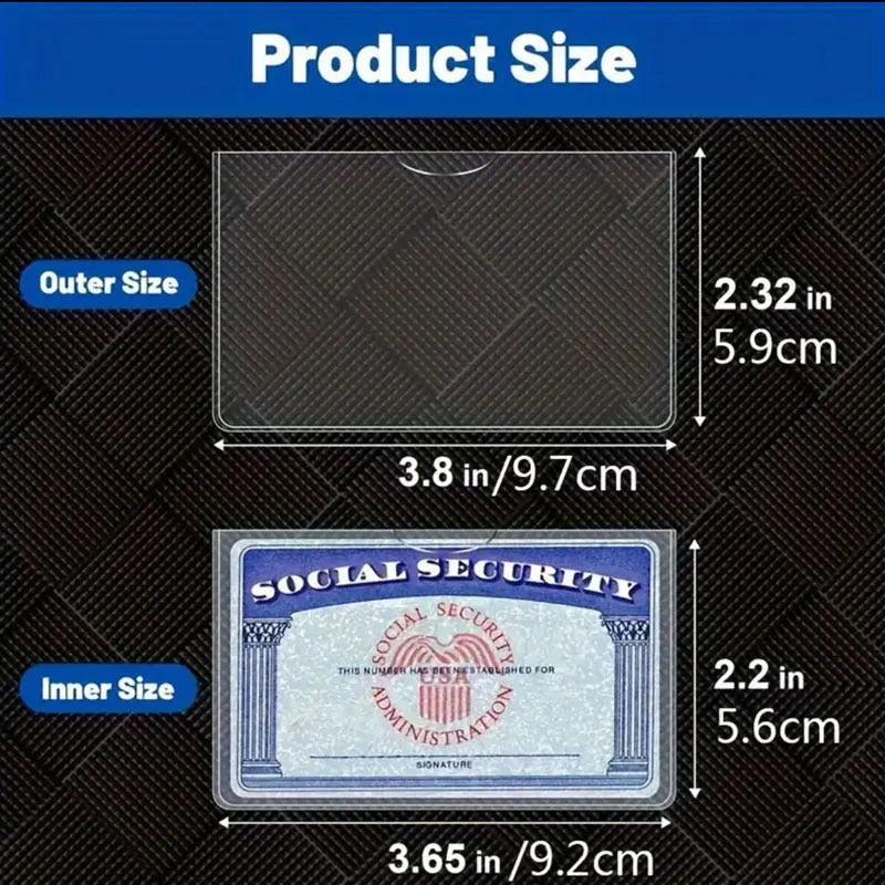 Transparent PVC social security card holder showing ID card visible through clear material