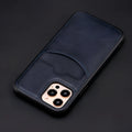 Dark blue PU leather protective case for iPhone, showing business-style design and fall protection.