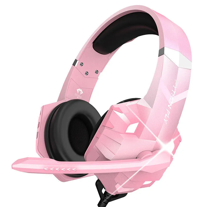 Wired gaming headset with microphone and breathing light LED effects in blue colour
