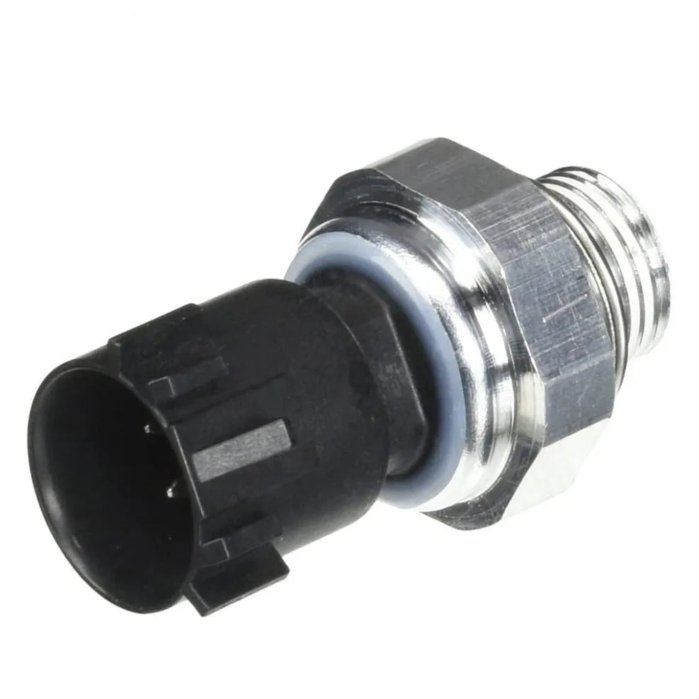 Silver automobile fuel pressure sensor with electrical connector for fuel system monitoring