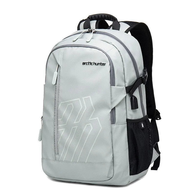 18-inch plaid pattern casual computer backpack with curved shoulder strap in blue colour
