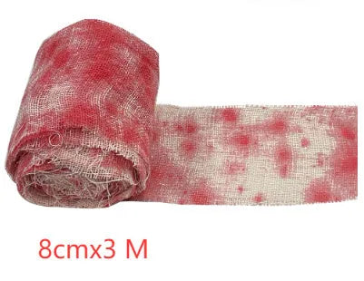 Halloween bloody cloth gauze bandage roll showing 8cm width and polyester material texture