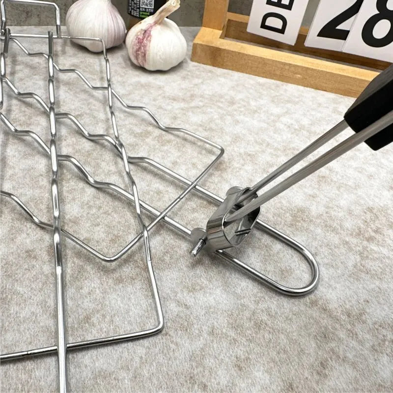 Stainless steel square folding barbecue net with black handle