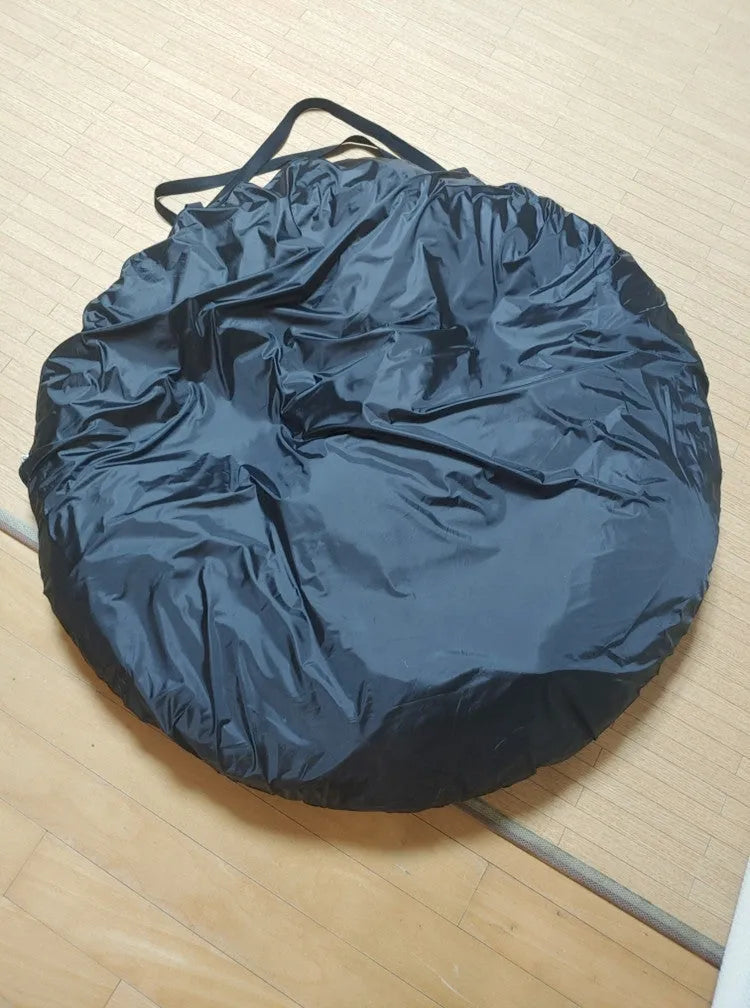 Black pop-up car tailgate tent with quick-throw design, shown unfolded to 200cm dimensions.