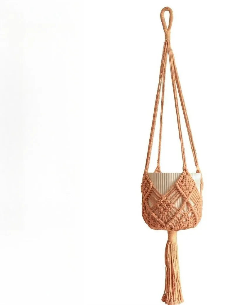 Hand-woven polyester cotton flower pot in minimalist design with natural texture