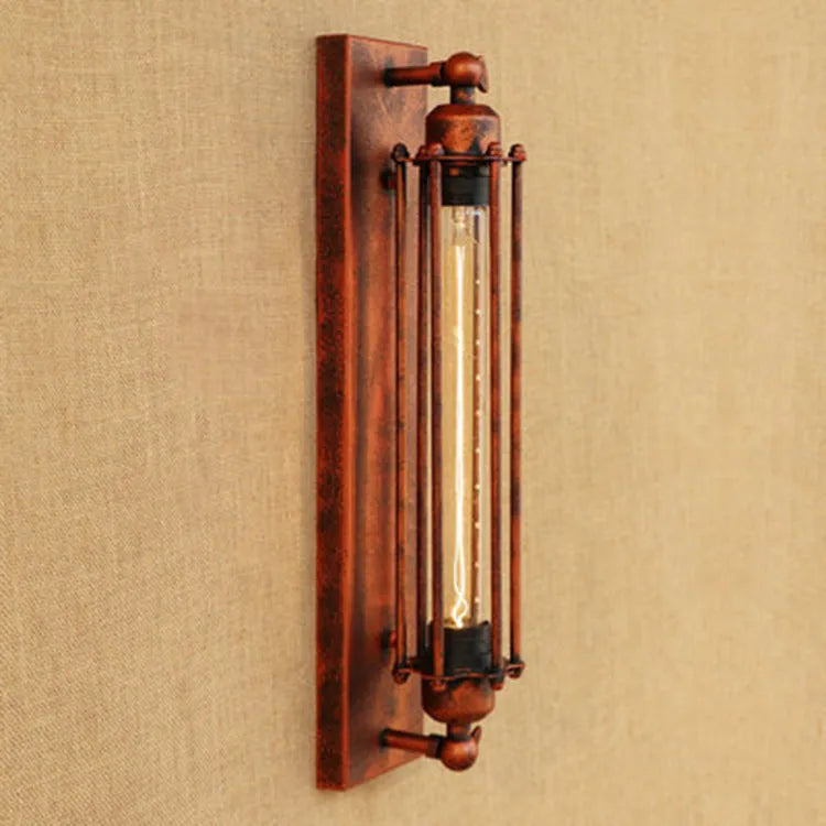 Industrial style retro iron wall lamp in black, bronze, rust or silver finish.