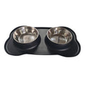 Large double dog bowl with stainless steel inserts in a grey silicone tray for two dogs.