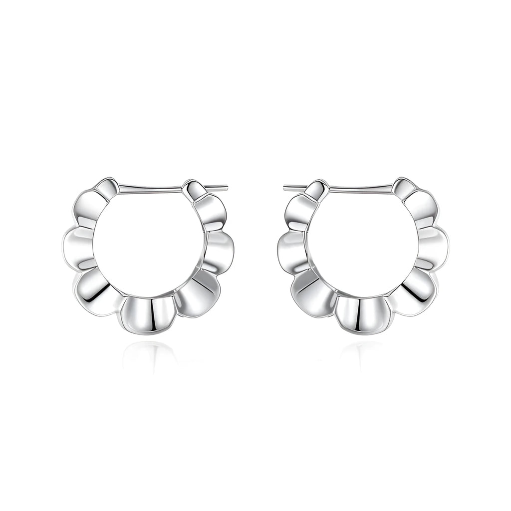 Pair of geometric sterling silver earrings with circular design element and electroplated finish