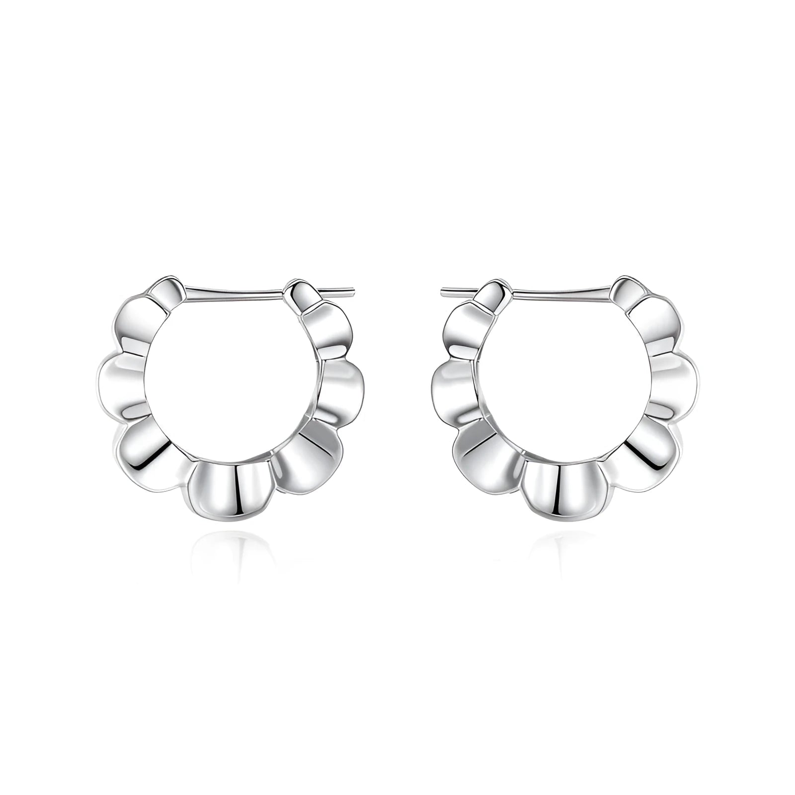 Pair of geometric sterling silver earrings with circular design element and electroplated finish