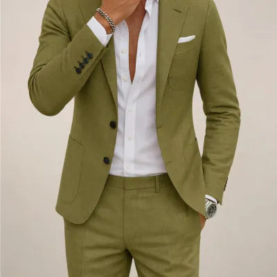Two-piece men's digital printing suit with two buttons, army green colour, nylon blend fabric