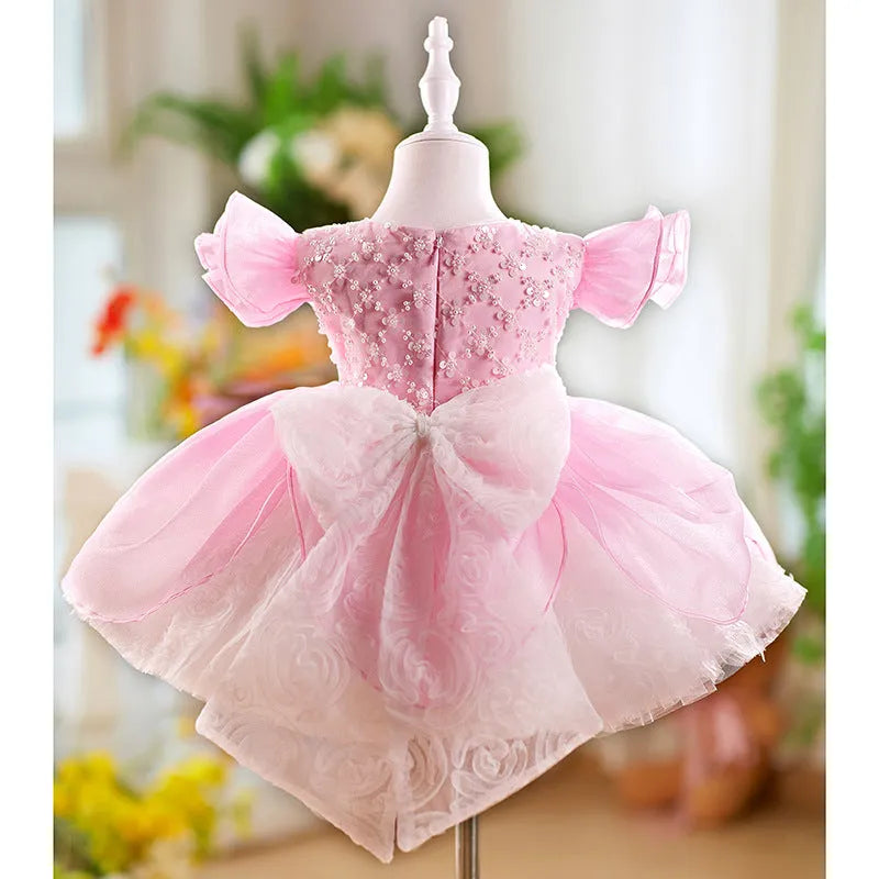 Children flounced sleeve pettiskirt birthday dress in pink MH-A102 for girls 80-160cm height