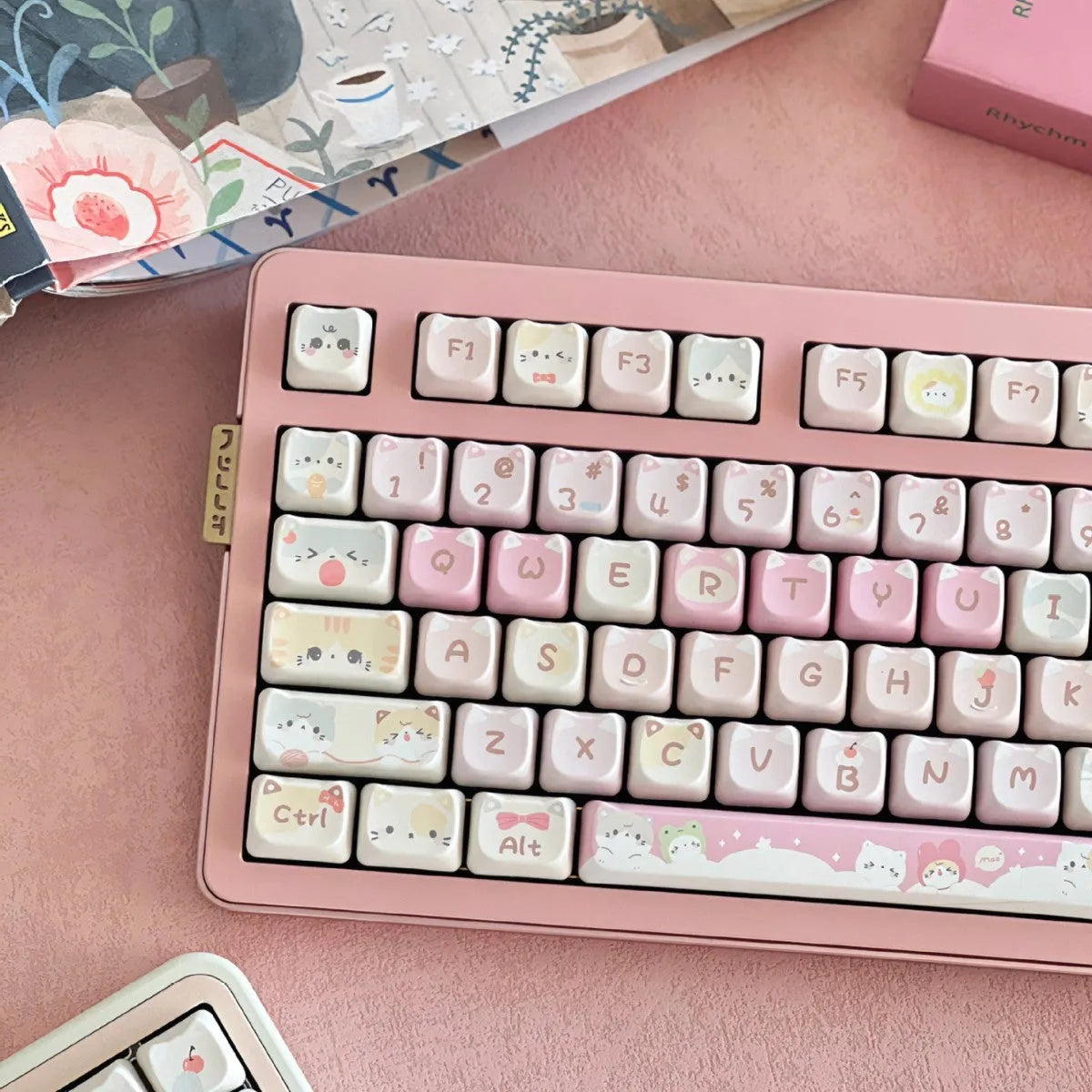 Meow Meow Team full set of 141 sublimation printed plastic keycaps for mechanical keyboards.