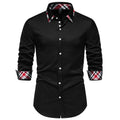Men's plaid pattern casual shirt with triangle collar and long sleeves in polyester fibre blend fabric