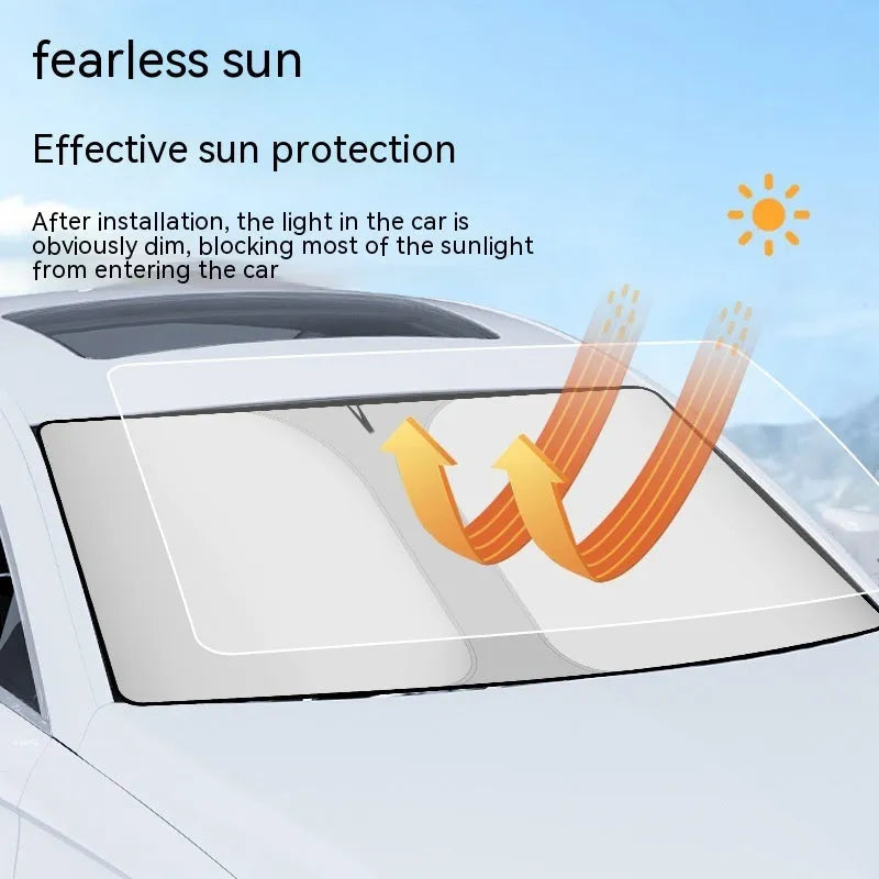 Titanium silver car windshield sunshade with double ring design for sun protection and heat reduction