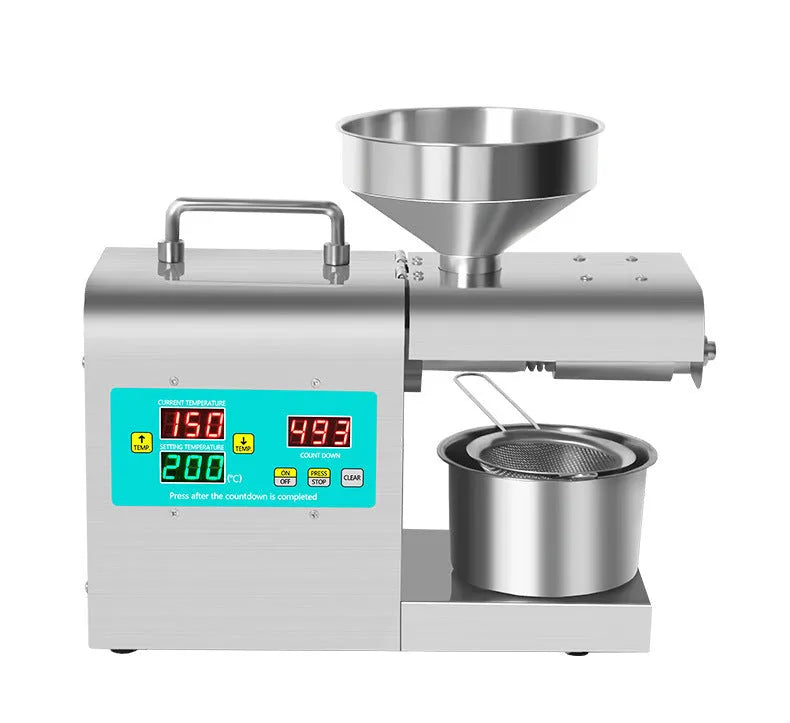 Xiangwei RG-312 household oil press with digital display, stainless steel body, and compact dimensions 36x15.5x31cm