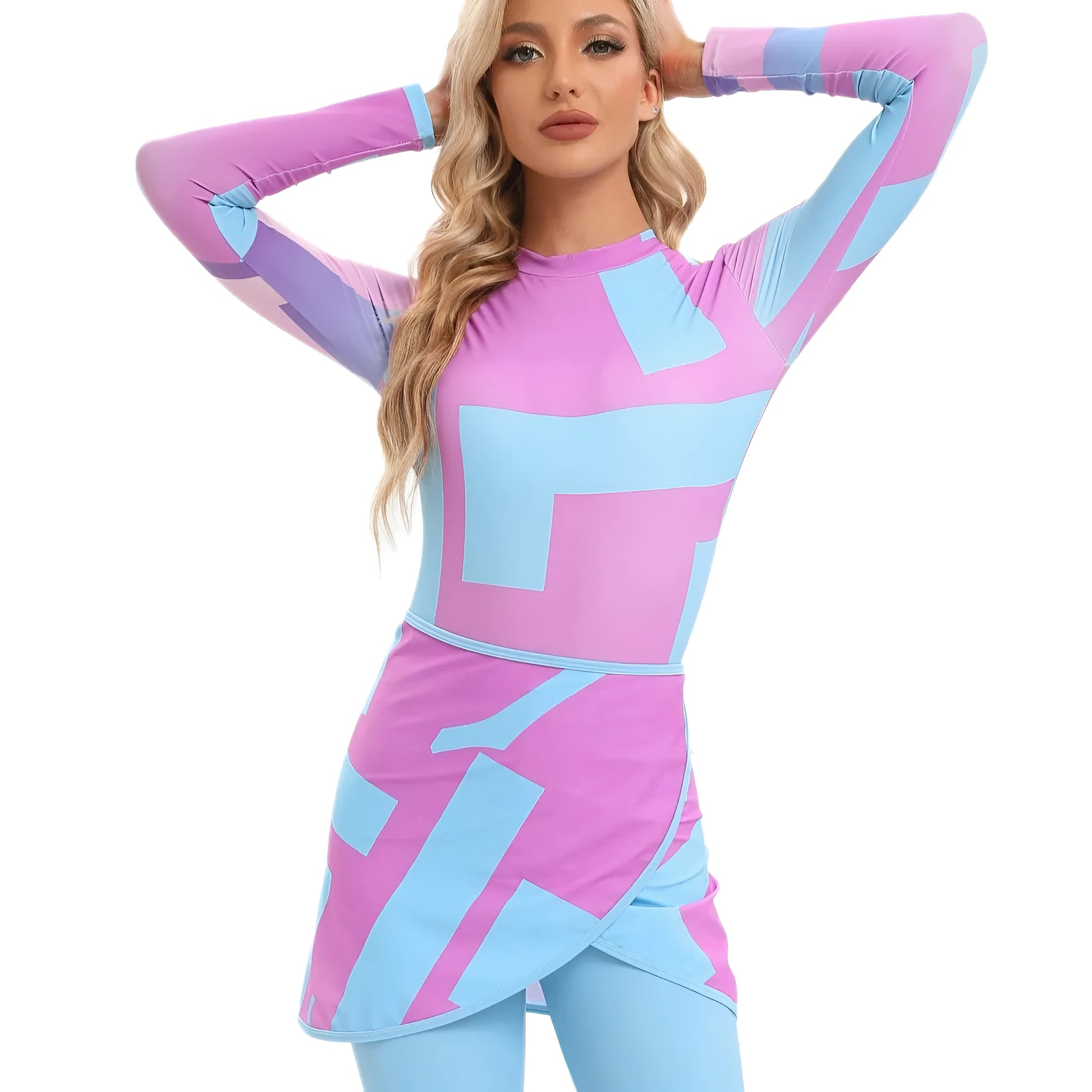 Conservative Muslim swimsuit three-piece set with apron in polyester fabric for swimming