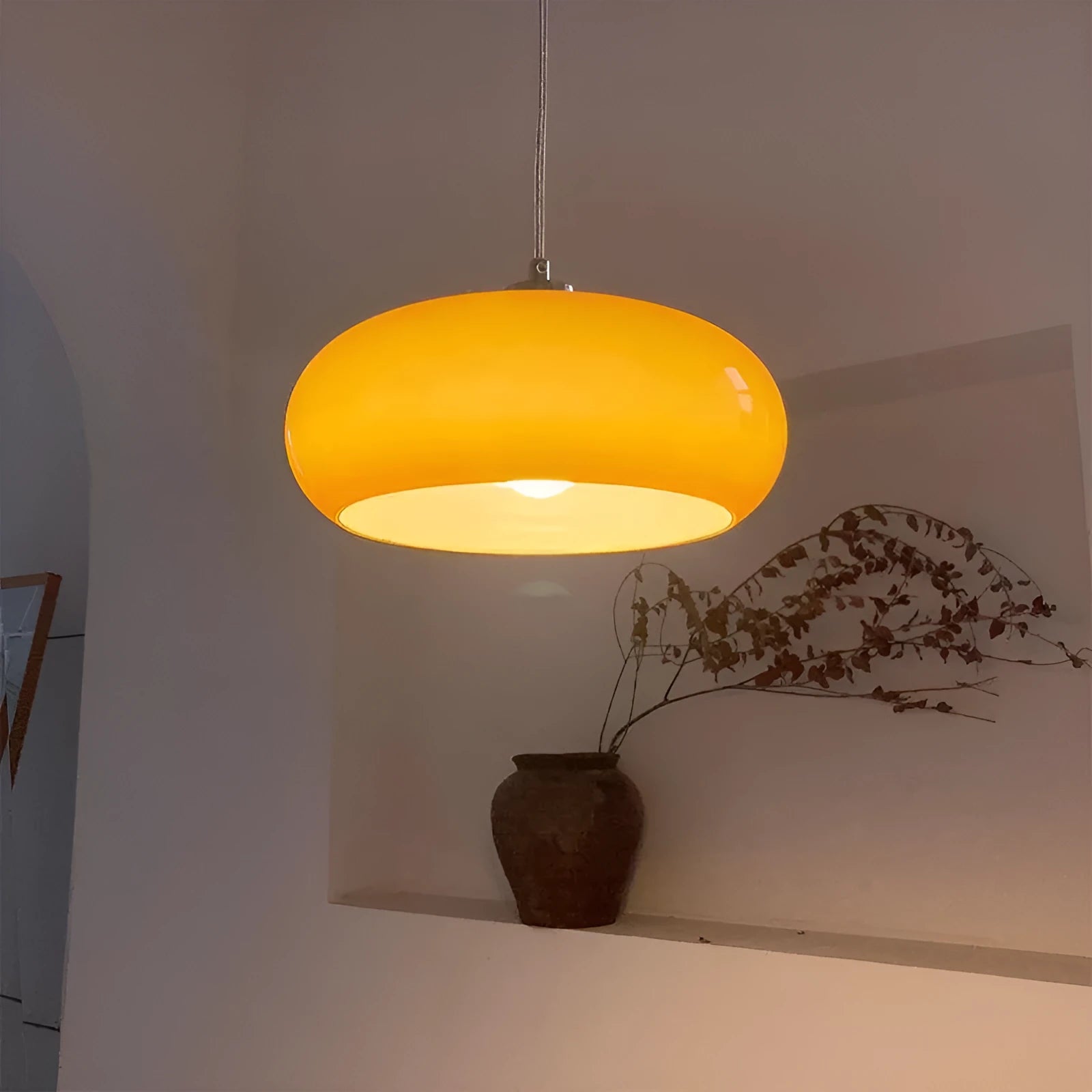 Bauhaus three-headed glass egg tart pendant light in retro style, shown in milk white.