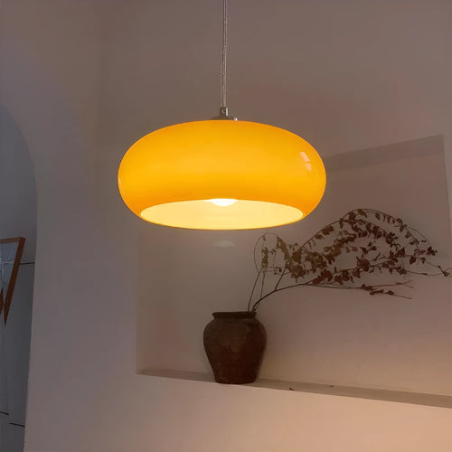 Bauhaus three-headed glass egg tart pendant light in retro style, shown in milk white.