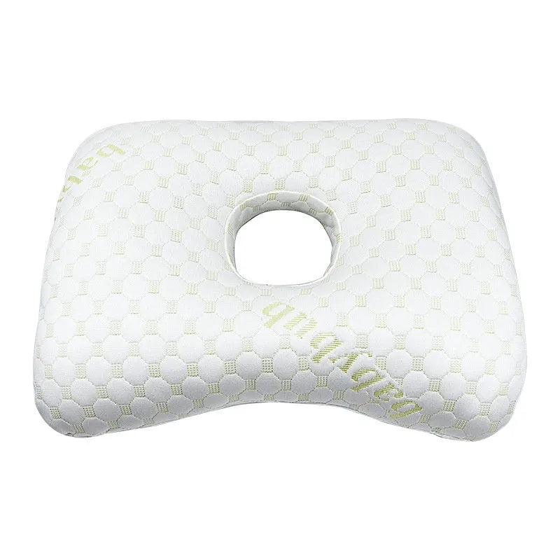 Single hole ear pillow for beauty salon use, shown in a plaid grey colour with detachable cover.