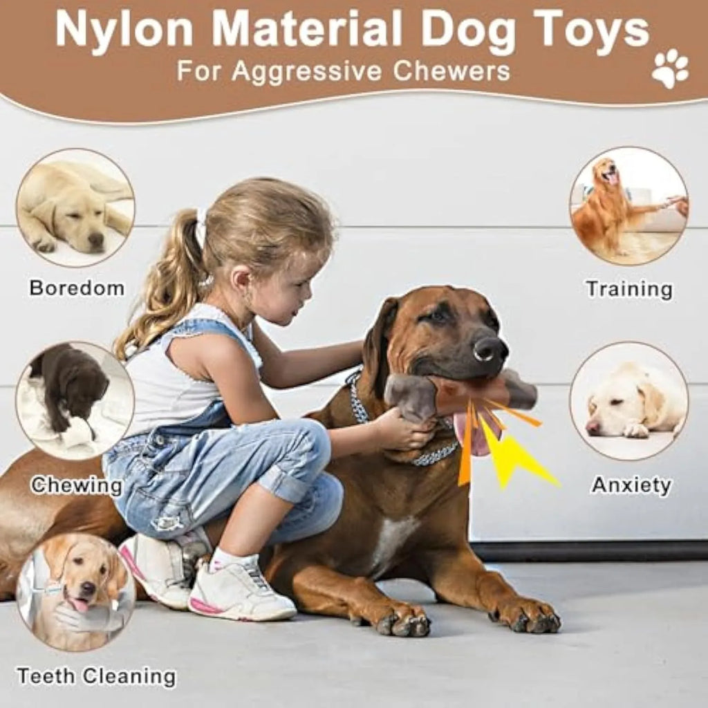 Branch-shaped durable nylon dog chew toy for large dogs with a squeaker and bacon flavour