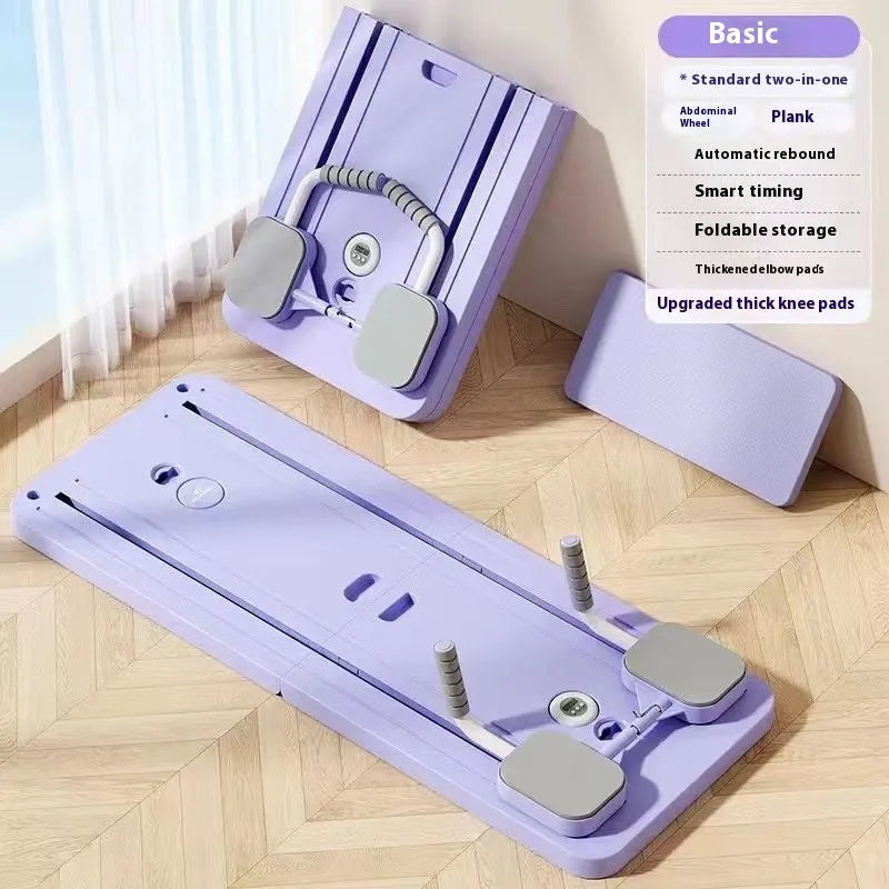Standard purple PP multi-functional fitness board with automatic rebound abdominal wheel for home exercise