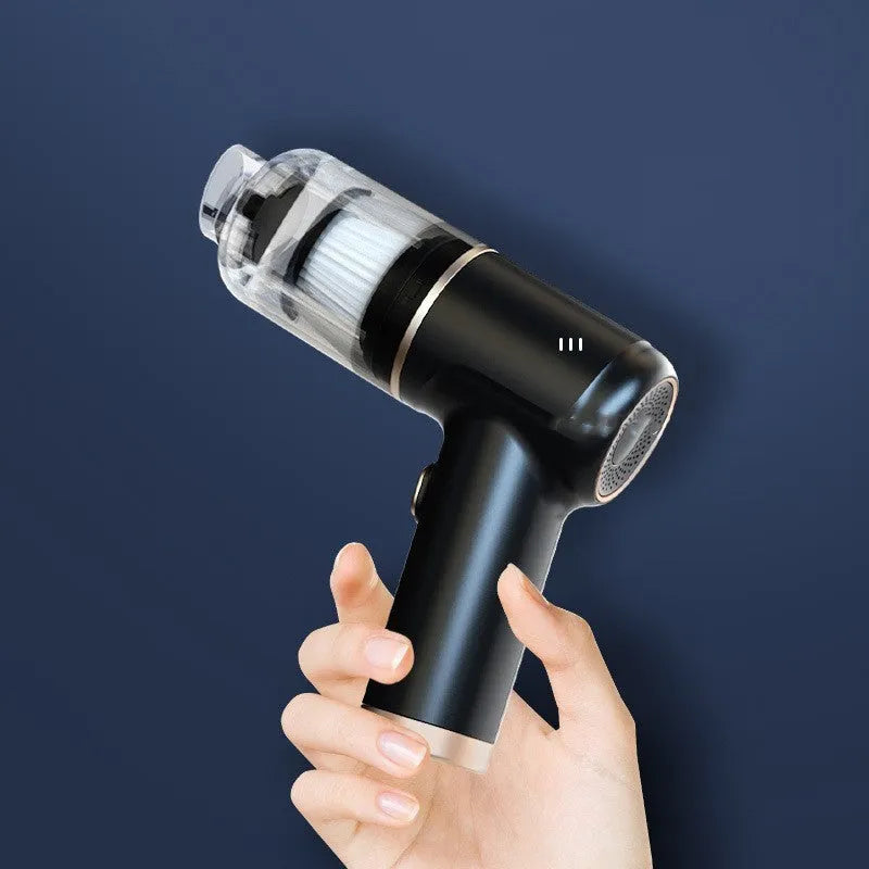 Black wireless handheld vacuum cleaner with multiple nozzles for car and home cleaning