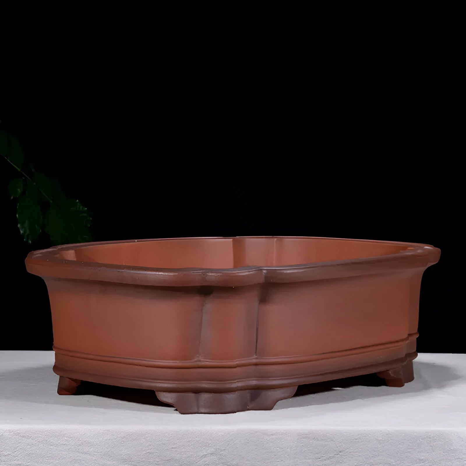 Chinese antique purple clay flower pot with jade belt crabapple design measuring 71cm in length