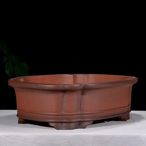 Chinese antique purple clay flower pot with jade belt crabapple design measuring 71cm in length
