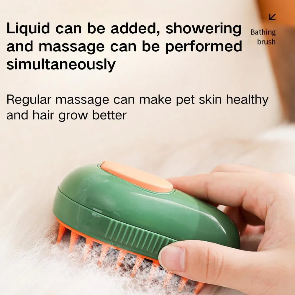 Green and white silicone cat steam brush with water spray function for pet grooming