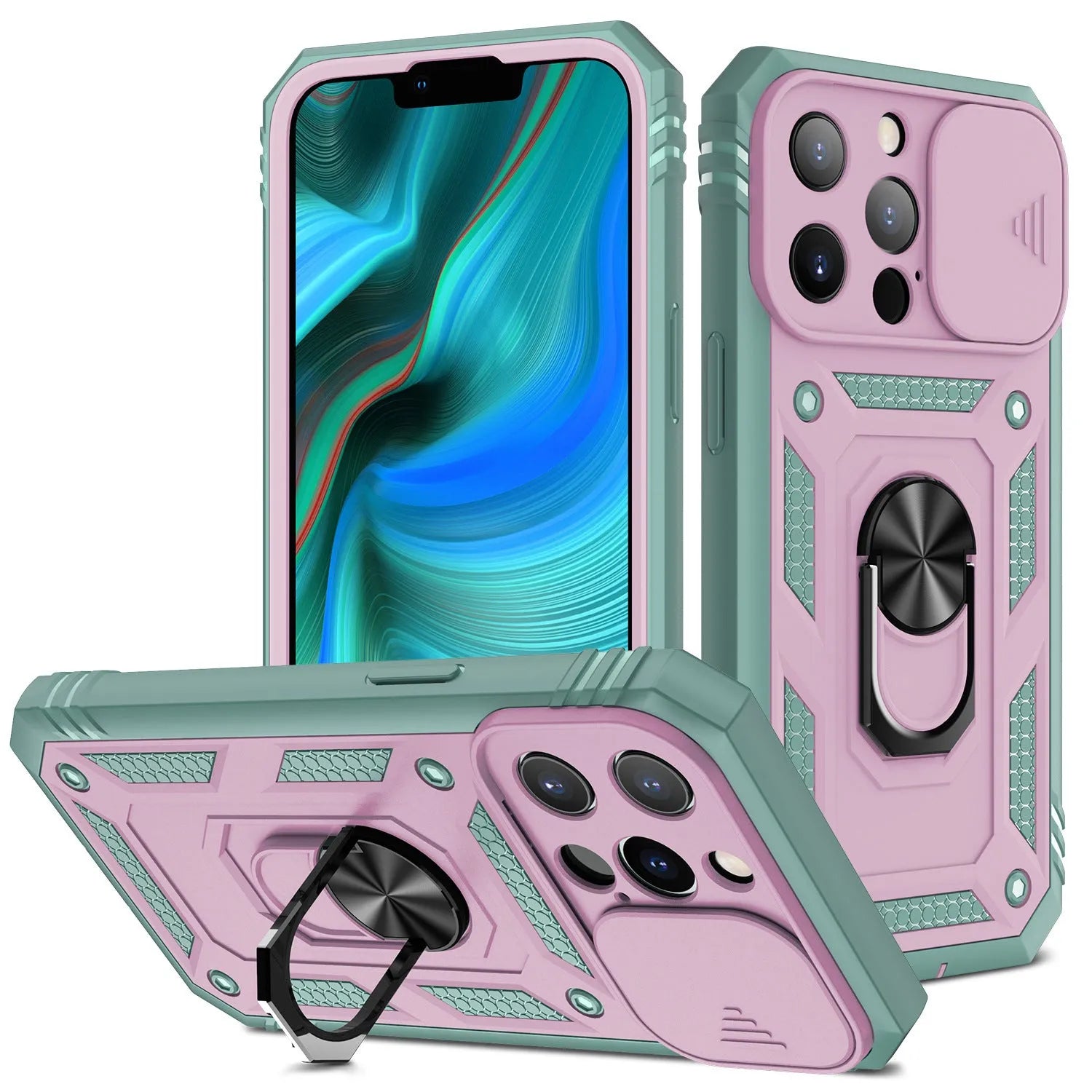 Magnetic phone case with sliding bracket for Apple iPhone in blue colour option