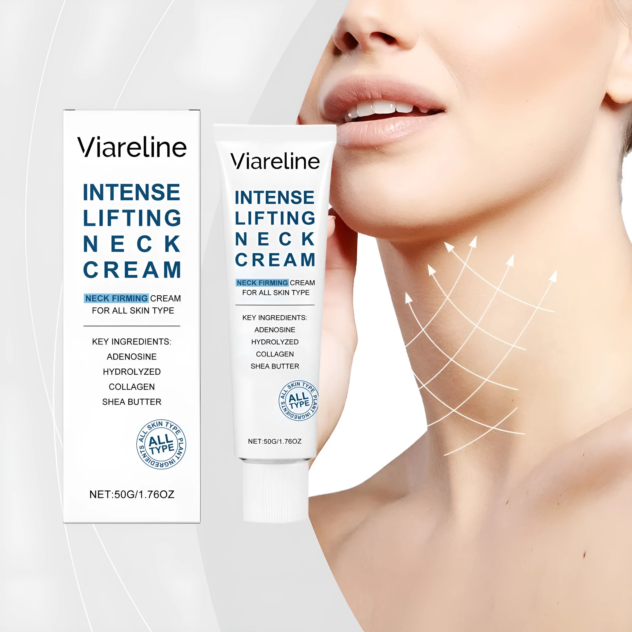 50g lifting and tightening neck cream in a white jar with adenosine and collagen