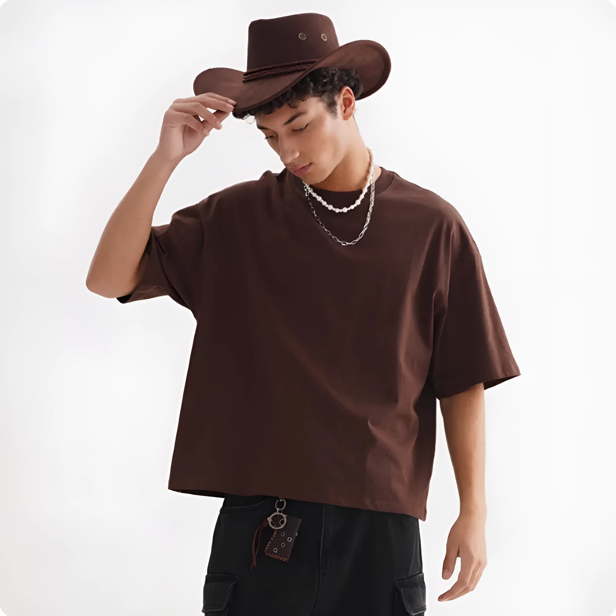 Men's loose fit pure cotton t-shirt in apricot colour, short sleeve American style.