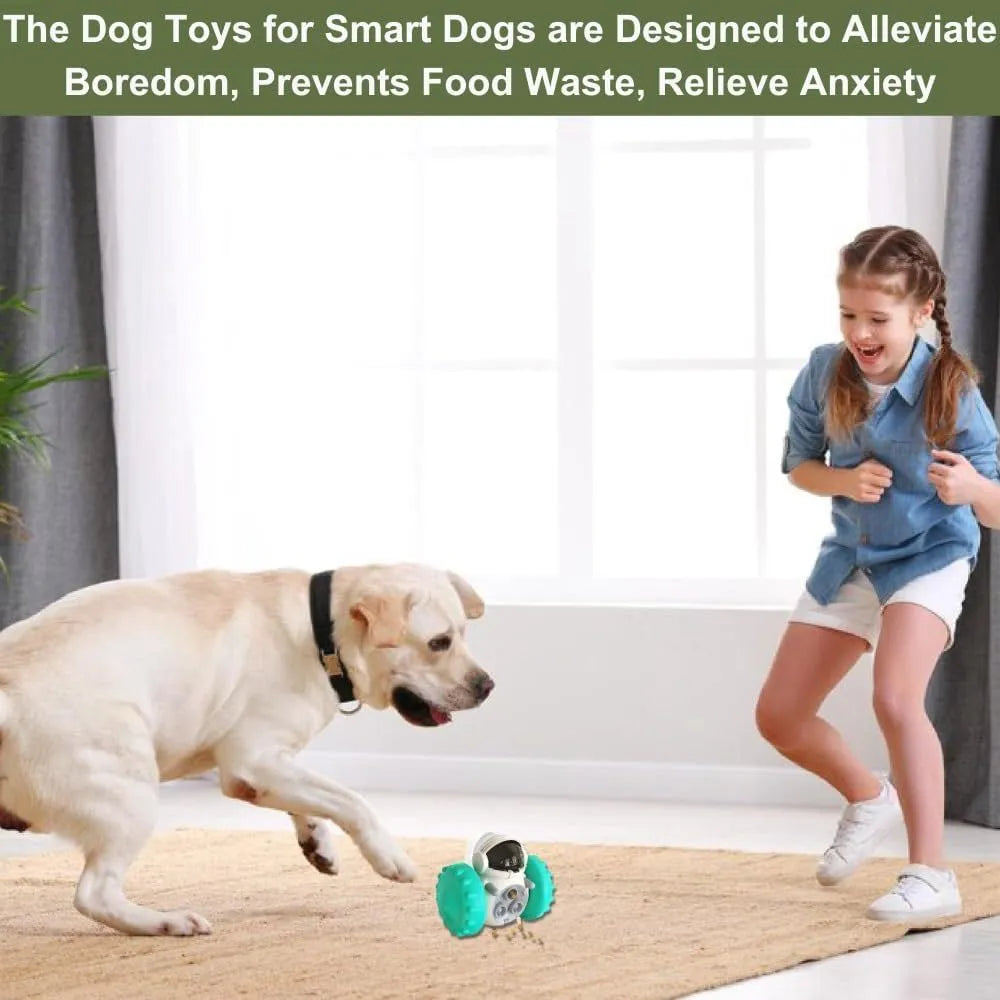 Interactive dog treat dispenser toy for small breeds in various colours with tumbler design