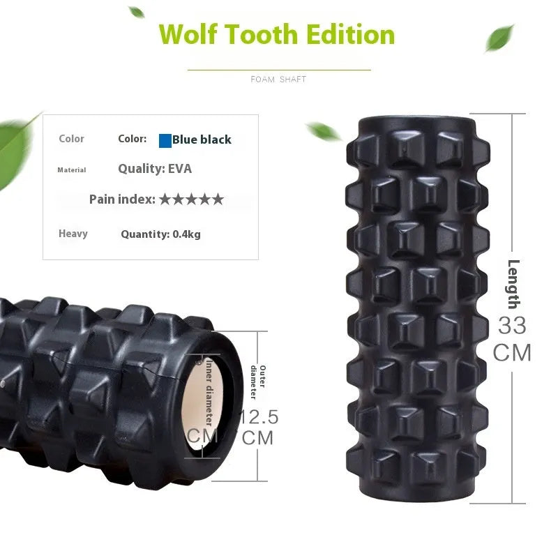 Black foam massage roller with six segments, 33 cm length