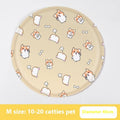 Round cloth pet cooling mat with cartoon bunny design, shown in beige colour.
