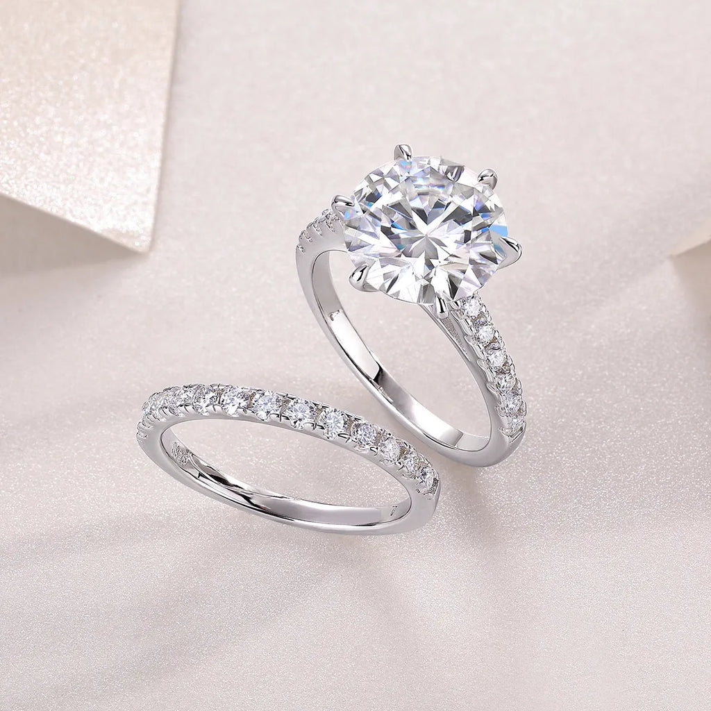 5-carat moissanite diamond look ring set S925 silver platinum plated with GRA certificate gift box