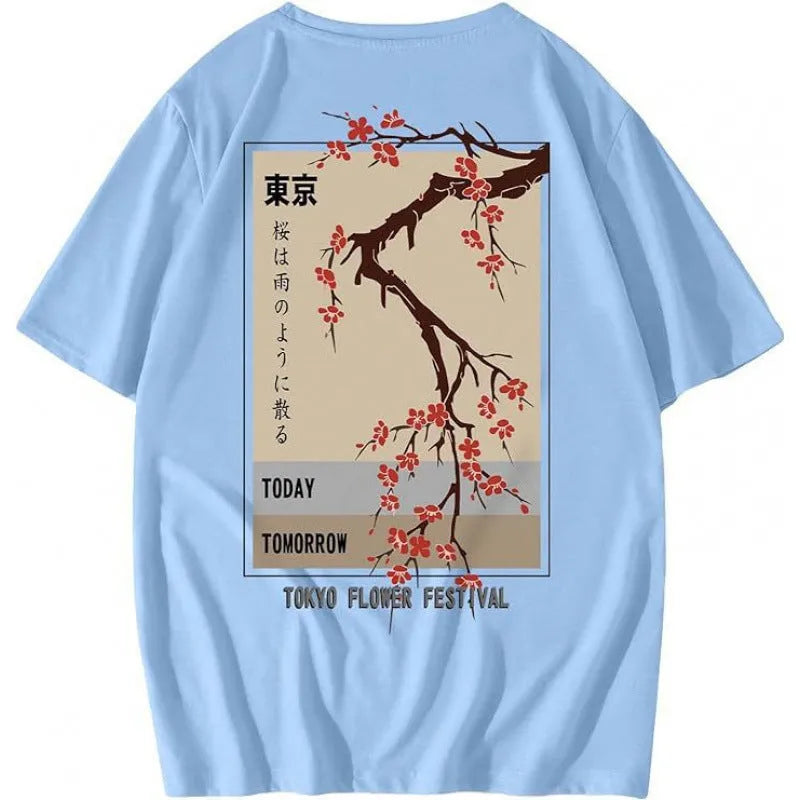 Men's short-sleeved printed sports t-shirt in a casual streetwear style, showing digital print detail.