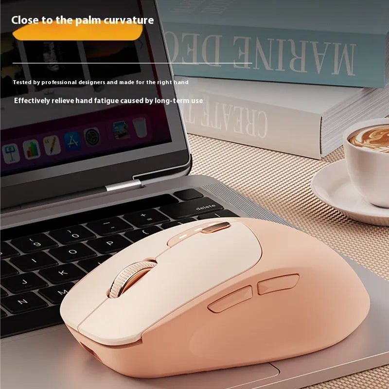 Mute wireless Bluetooth mouse in Matcha Green colour with five-button layout on office desk
