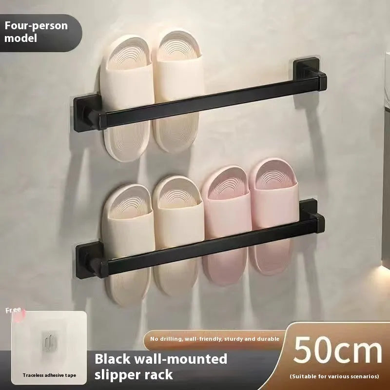 Nordic style carbon steel bathroom slipper rack with seat wall mounted in black colour