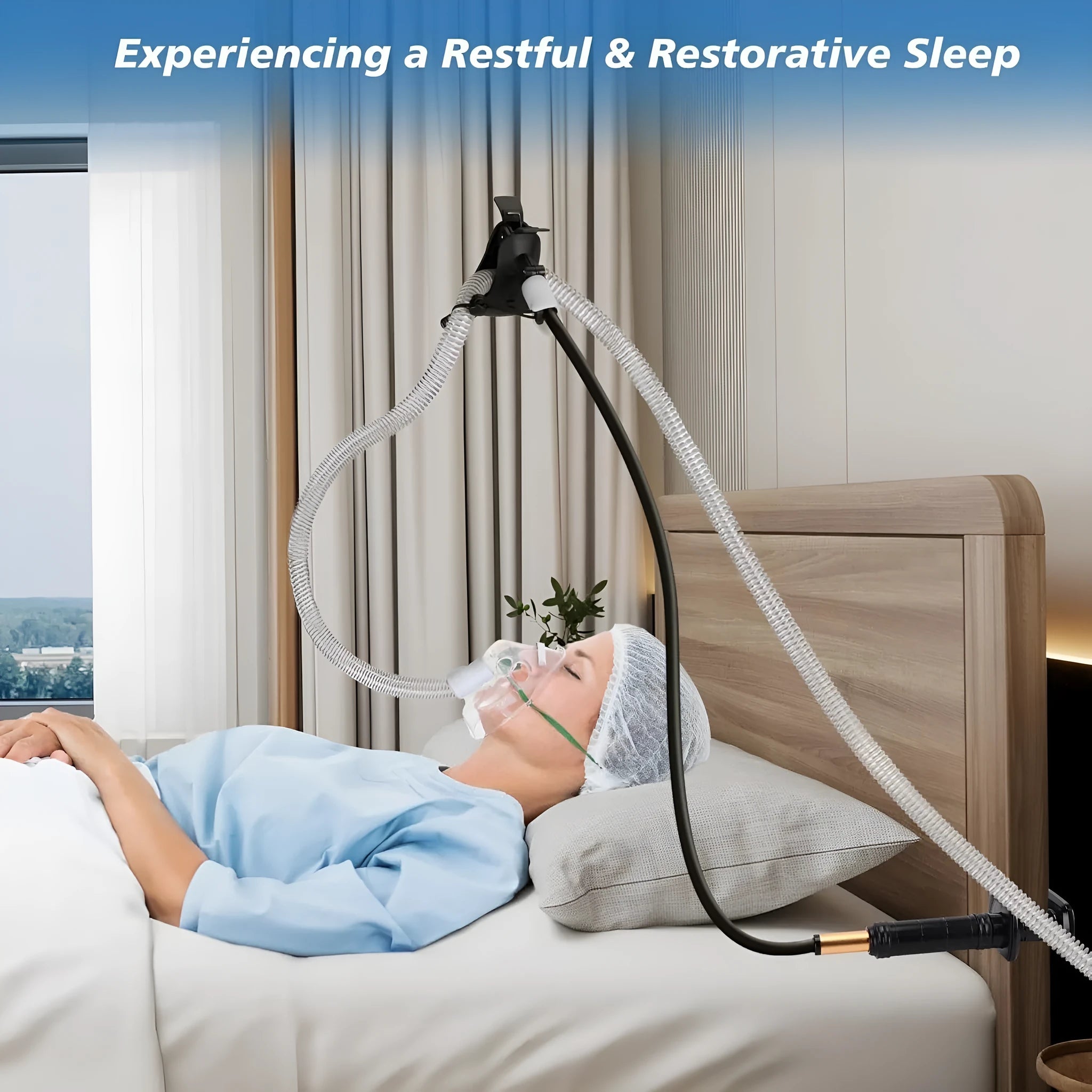 Black ventilator hose bracket made of aluminium alloy and ABS, 95cm length for bedside use