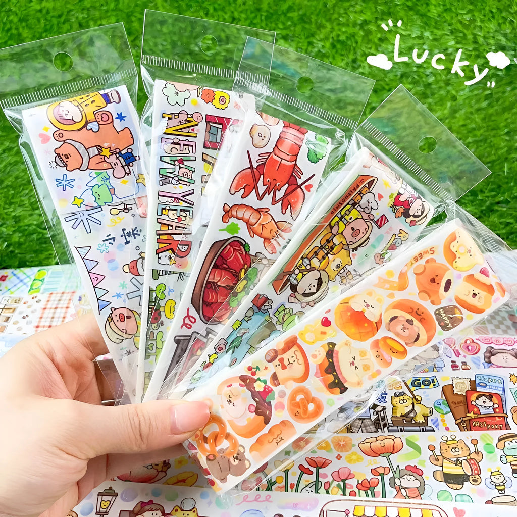 Cute cartoon character decorative sticker printed on Japanese paper for medical packaging.
