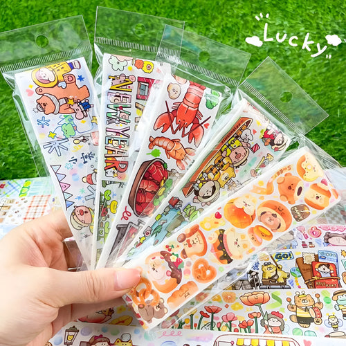 Cute cartoon character decorative sticker printed on Japanese paper for medical packaging.