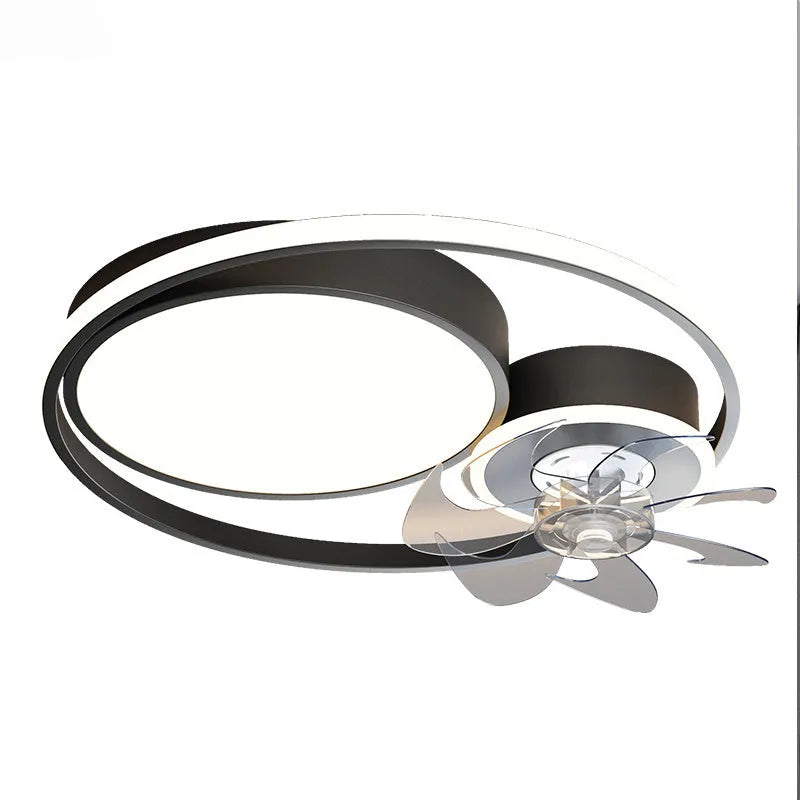Nordic style overhead fan light with metal blades and acrylic lampshade in black or gold finish
