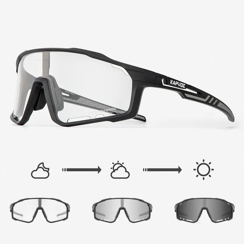 TR90 photochromic cycling sports goggles with a semi-rimless frame in one of 14 available colours.