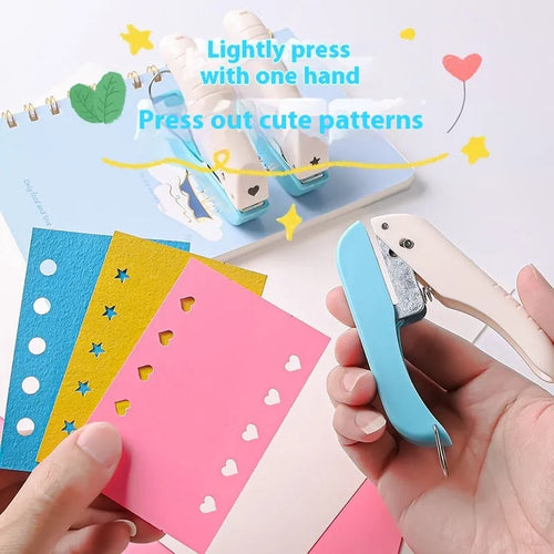 Small manual craft punching machine with Love, Star, 4mm and 6mm round embossing heads.