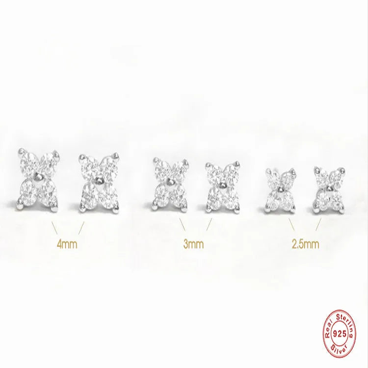 S925 sterling silver crystal flower stud earrings with petal design in gold or platinum plating