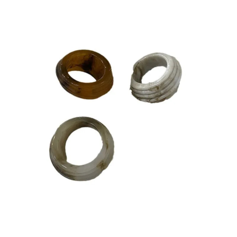 Chinese style irregular geometric resin ring in brown tones